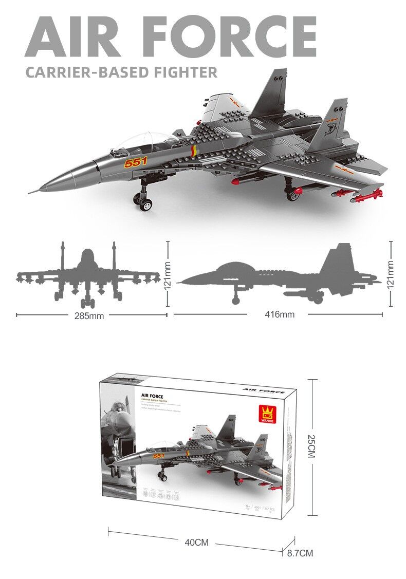 Christmas gift J-15 Carrier-Based Fighter Jet Building Blocks Set, 272 Pieces Military Aircraft Model Kit for Kids Aged 6+ & Enthusiasts（J15 carrier aircraft）