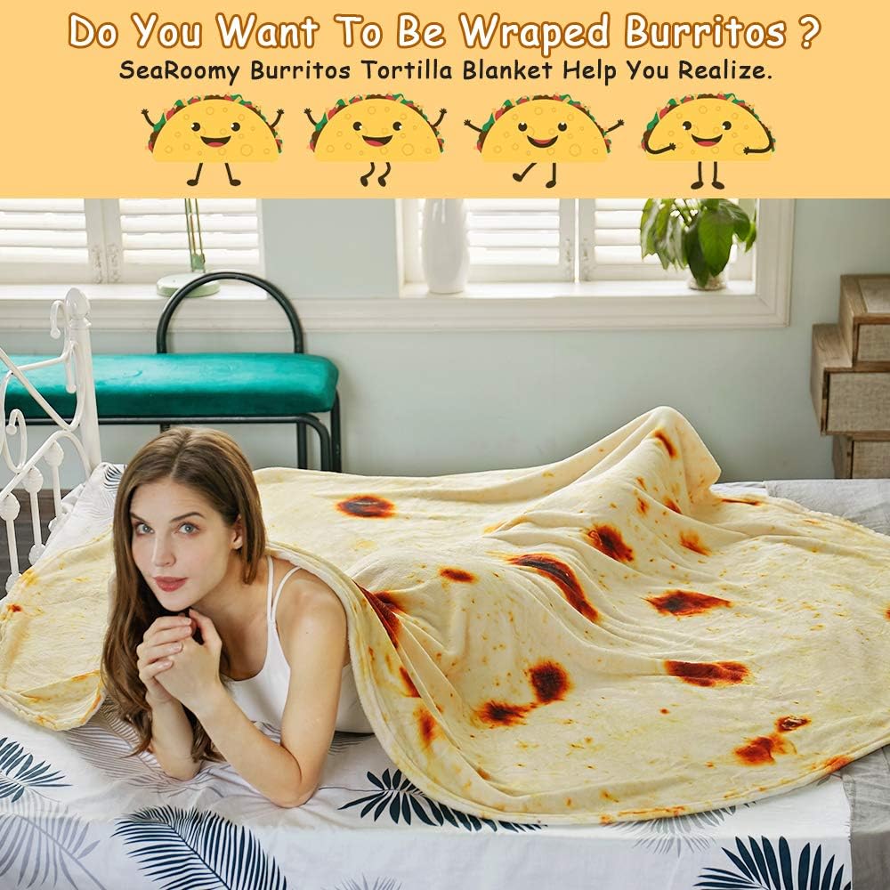 Burritos Tortilla Throw Blanket (Yellow), Novelty Funny Round Blanket for Kids & Adults, Soft Flannel Tortilla Wrap Blanket（36",Baby）