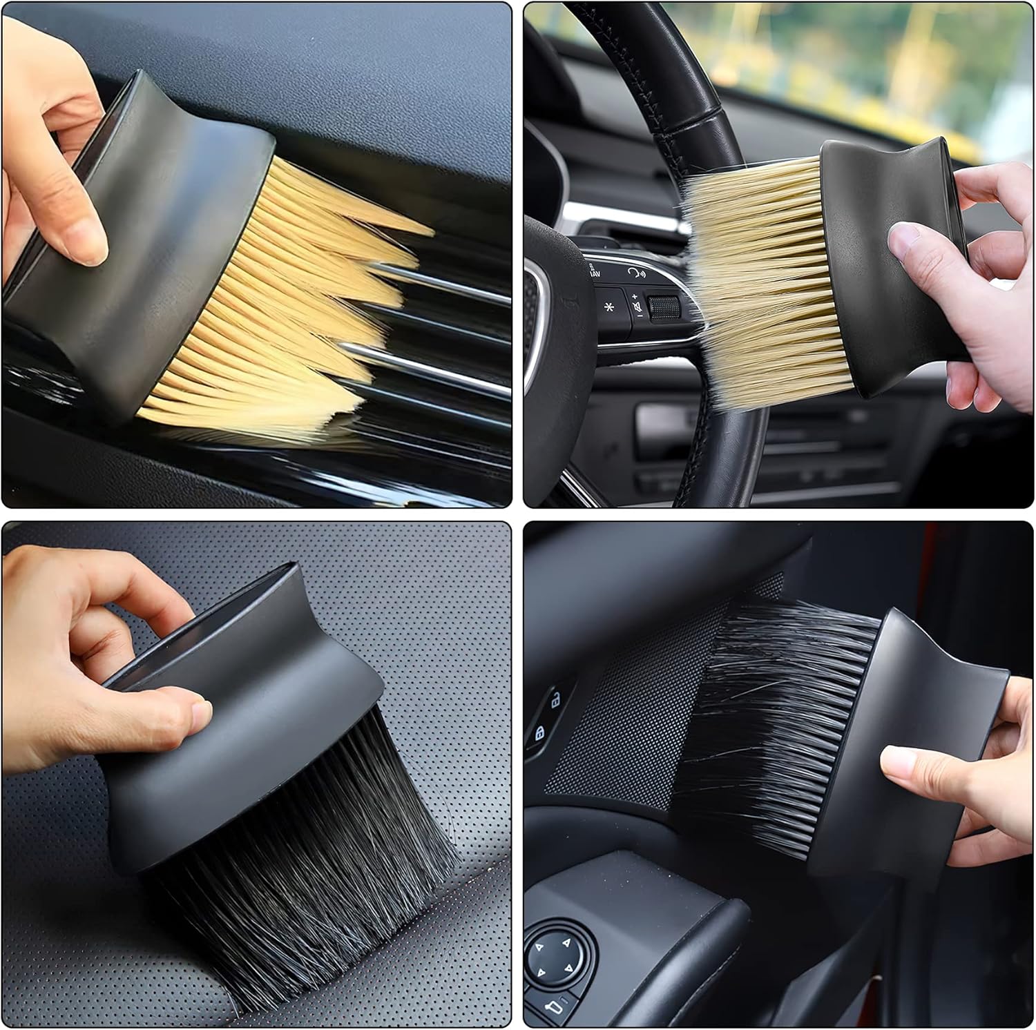 Yellow & Black Car Detailing Brush Set (2-Pack): Soft Bristle Dust Cleaners for Air Vents, Dashboard & Home Use