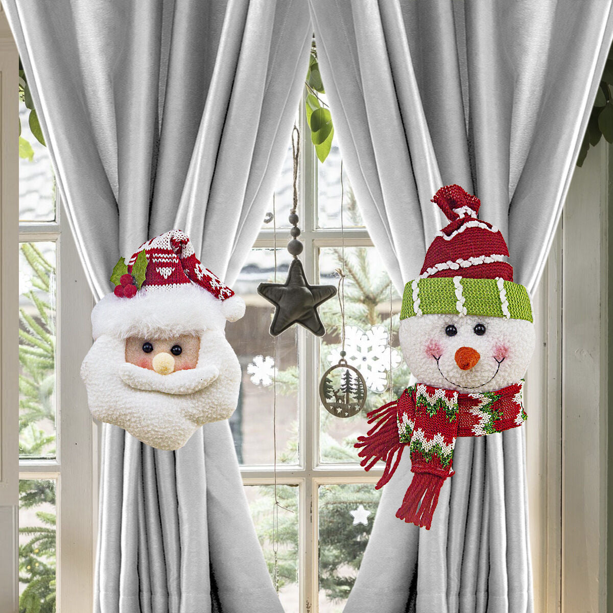 Christmas gift Warm Christmas Atmosphere - Festive Curtain Tie Decorations - Santa & Snowman Designs - Cozy Knitted Fabric（snowman）