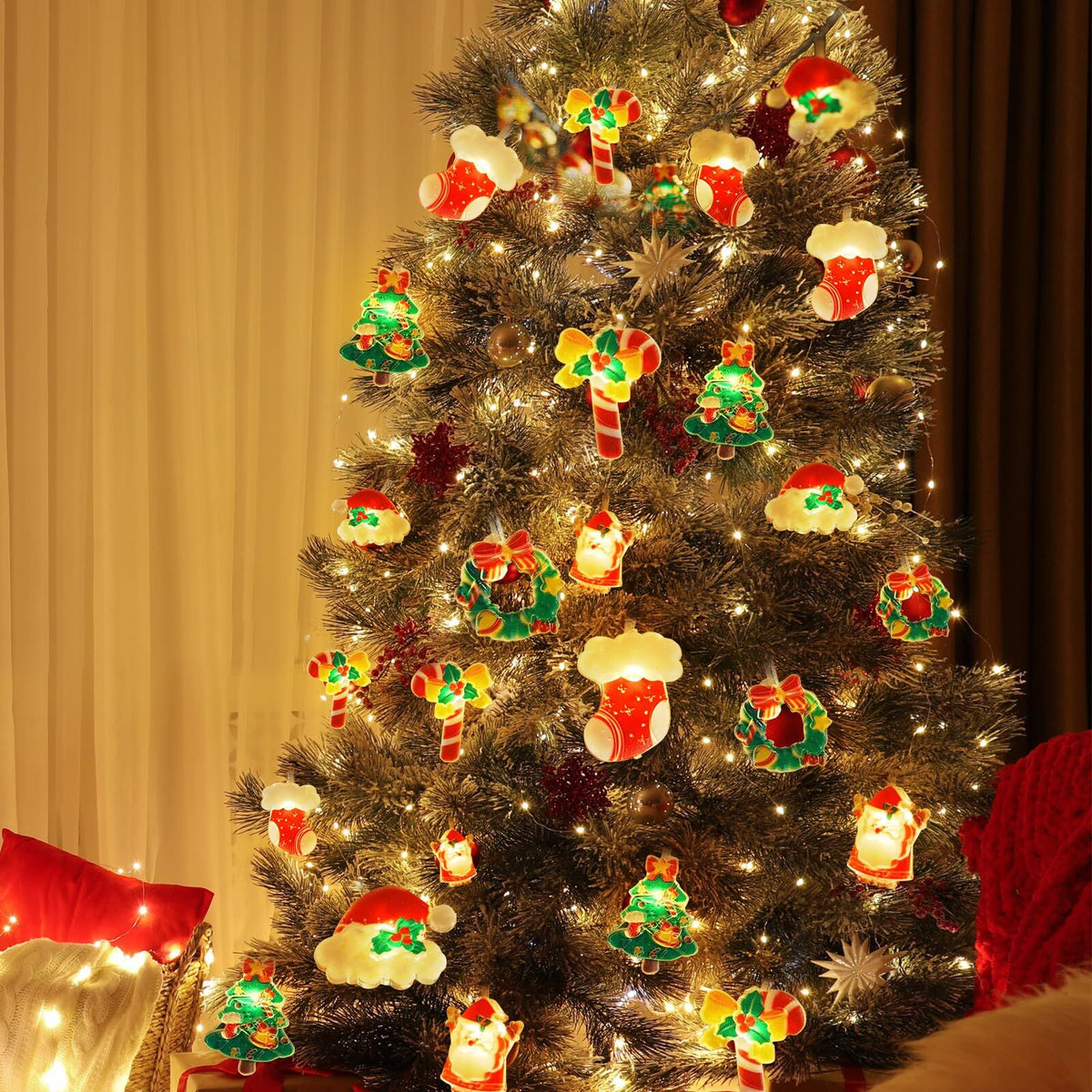 3M 20-LED Christmas Fairy String Lights: Santa/Snowman/Wreath Battery-Powered Warm White Decor for Home/Party