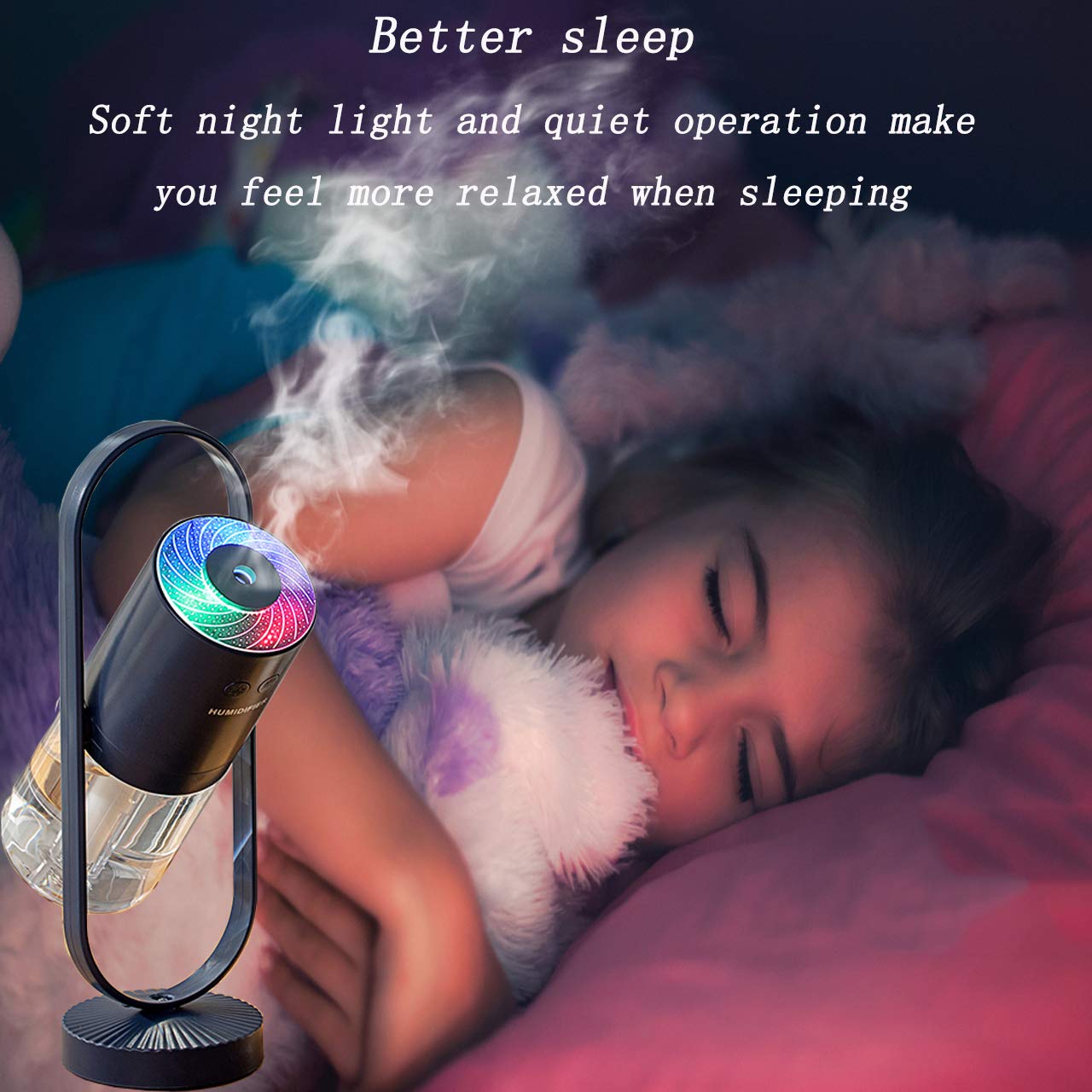 Portable Mini Humidifier with 7-Color LED Star Projector – USB Powered Desk Air Moisturizer for Baby Room, Office, Travel, Night Light & Party Decor (Deep Blue)