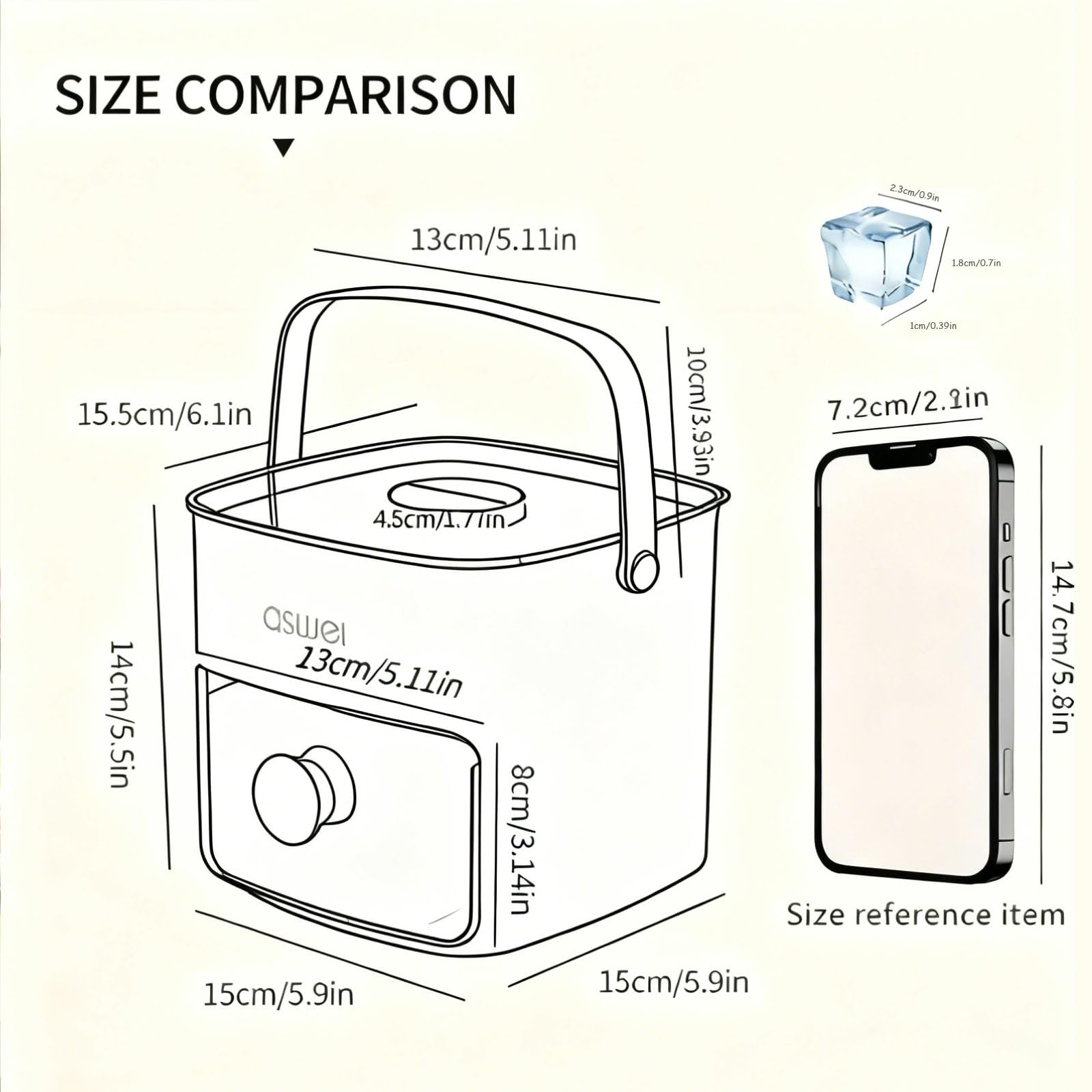 Portable Ice Cube Maker with Storage Drawer – BPA-Free, 48-Cube Capacity, Push-Release Tray & Transparent Lid for Cocktails, Coffee, Whiskey(White)