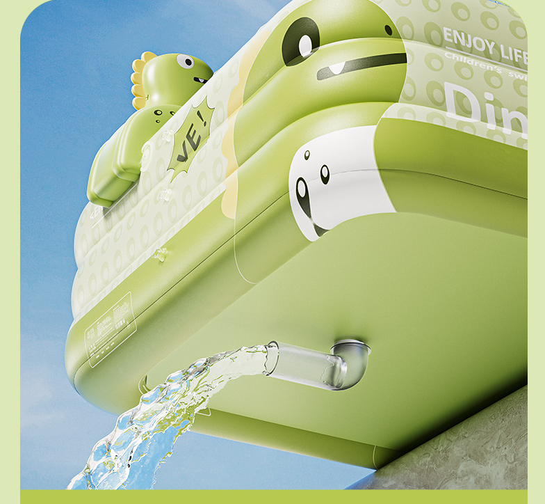 Inflatable Swimming Pool 210×140×56cm with Canopy & Dinosaur Spray – Kids Outdoor Water Play Set for Backyard, Garden, Summer Fun (Green)