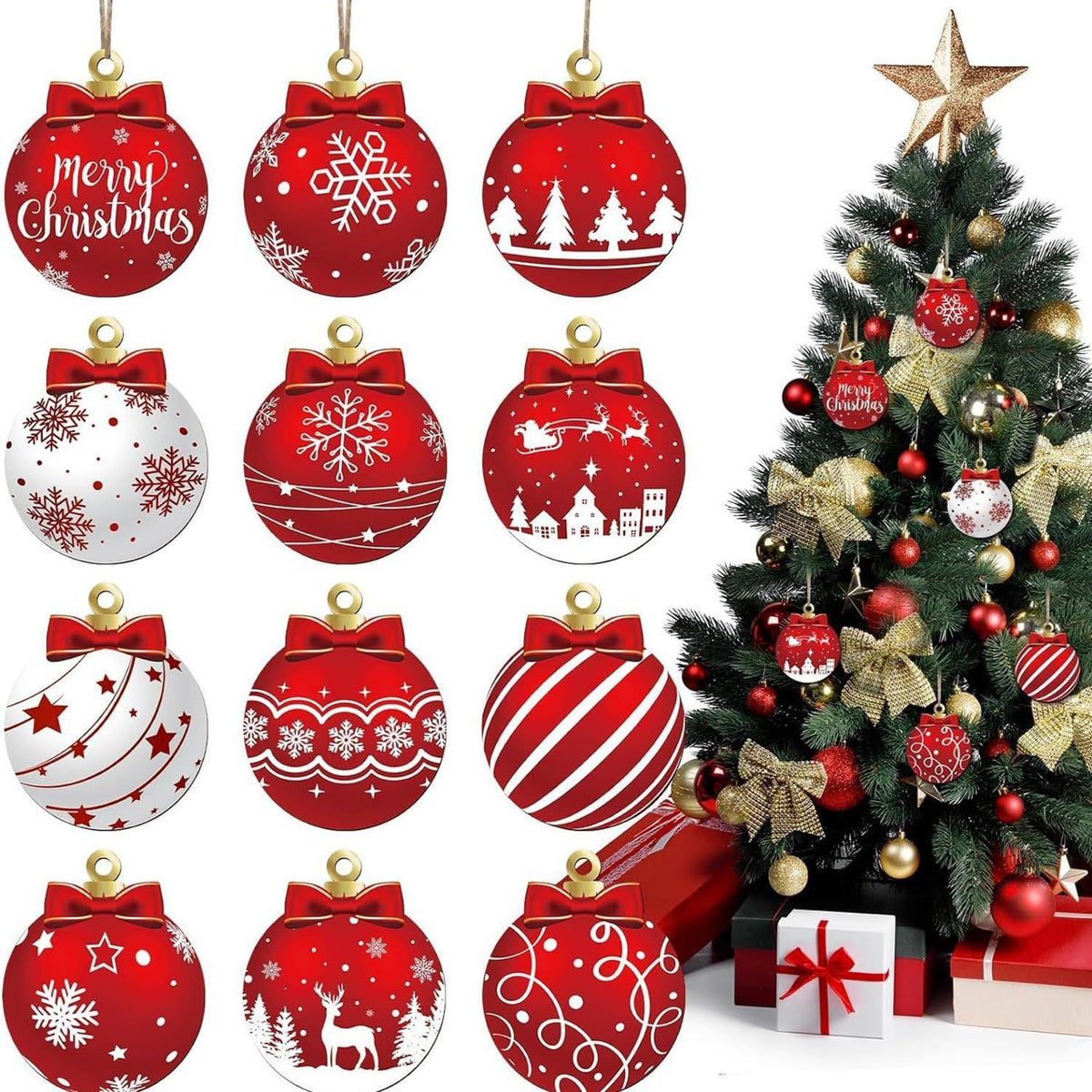 Festive Christmas Tree Ornaments For Holiday Home Party Decoration And Xmas Tree Hanging (red)