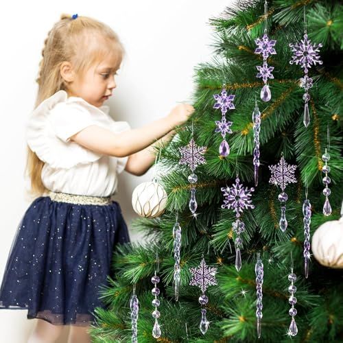 36PCS Acrylic Christmas Snowflake & Icicle Ornaments for Xmas Tree, Parties & Decor (light purple)