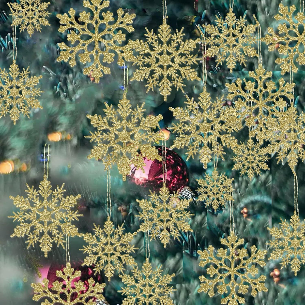 Christmas Snowflake Ornaments for Festive Tree & Holiday Home Decoration (Gold)