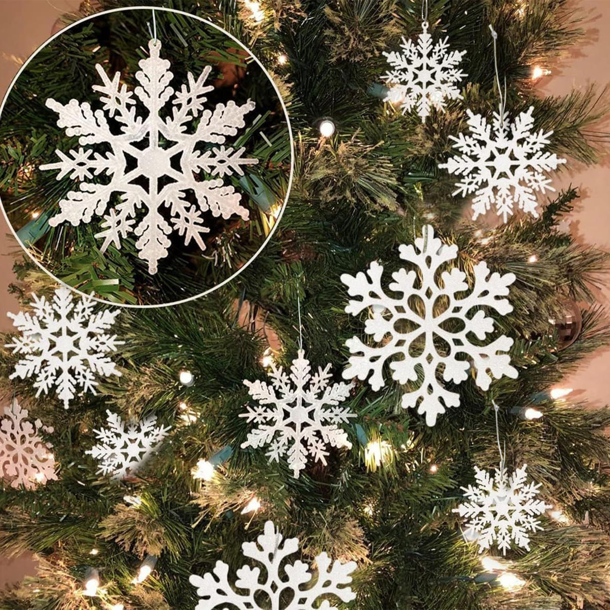 Sparkling Snowflake Ornaments for Christmas Tree, Window & Winter Holiday Party Decorations (Champagne)