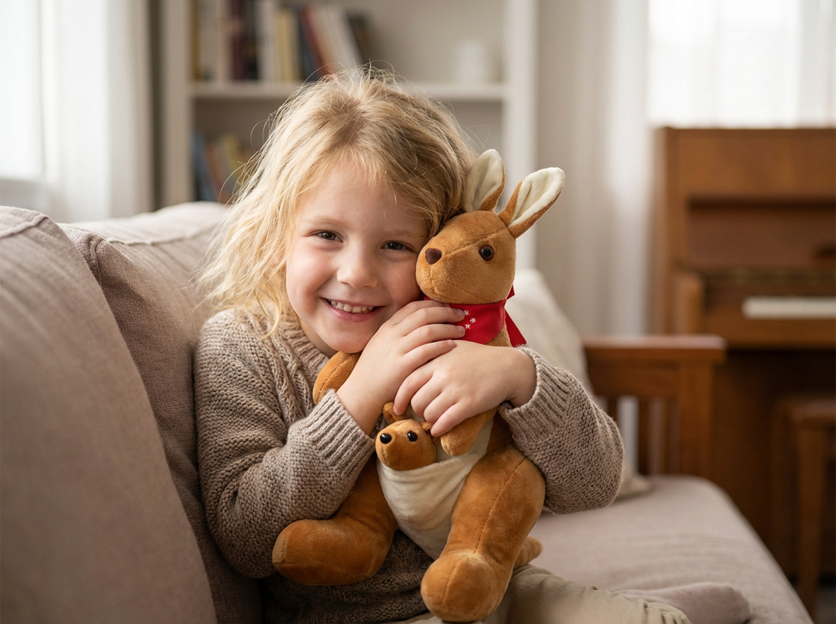 Kangaroo Stuffed Animal with Joey in Pouch & Australia Scarf - Soft Cuddly Plush Toy(55cm, light brown
)| Other Colors Available in Store