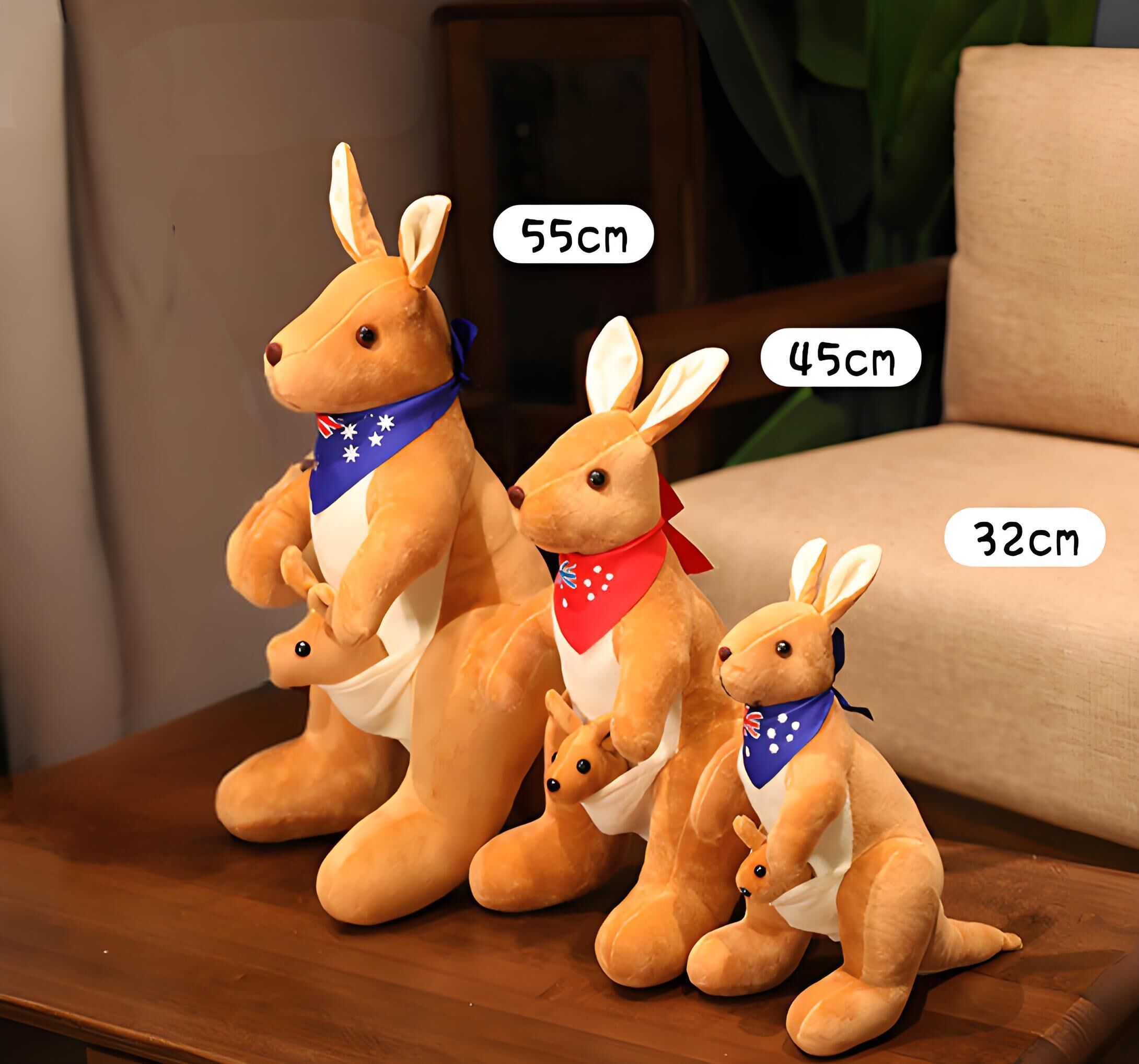 Kangaroo Stuffed Animal with Joey in Pouch & Australia Scarf - Soft Cuddly Plush Toy(55cm, light brown
)| Other Colors Available in Store