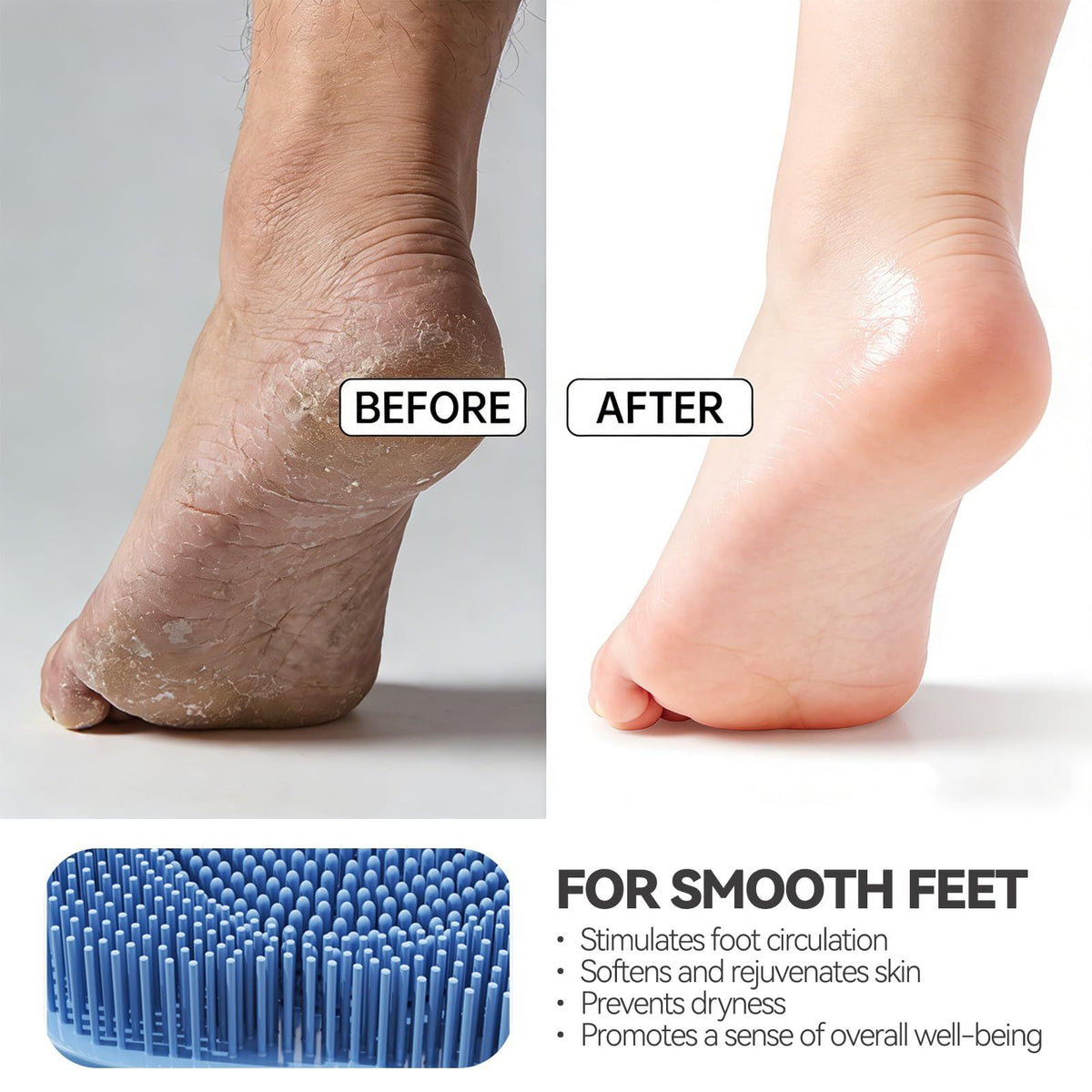 Silicone Shower Foot Scrubber Mat, Non-Slip Suction Cups for Floor & Tub Wall, Exfoliation & Massage, No Bending, Fits Up to Men's 10.5 / Women's 12(blue)