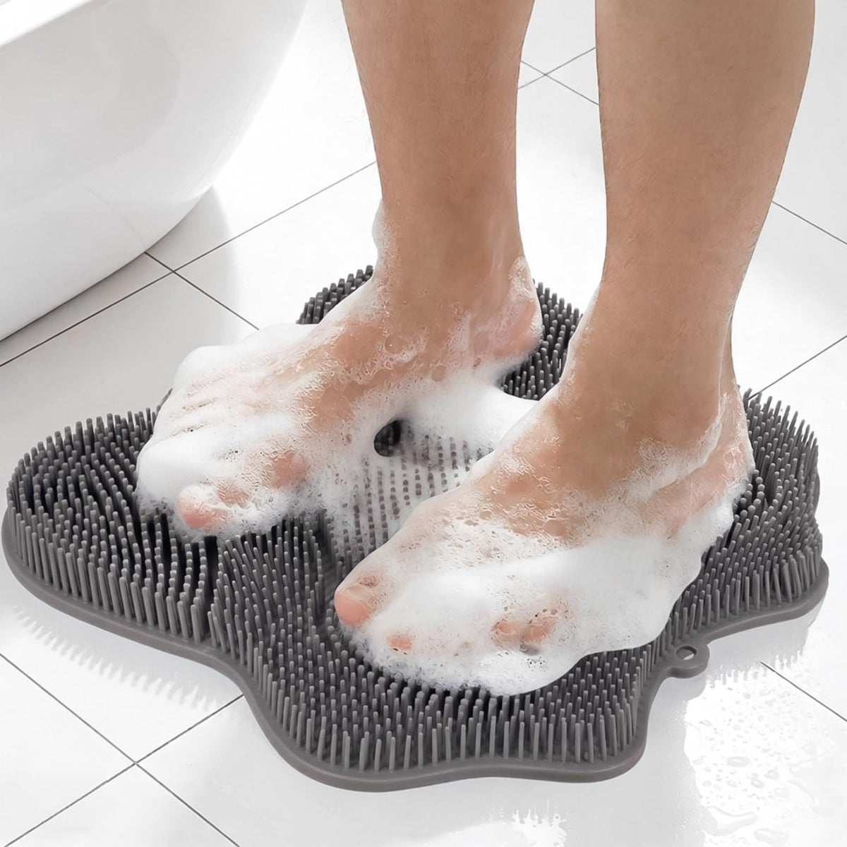 Silicone Shower Foot Scrubber Mat, Non-Slip Suction Cups for Floor & Tub Wall, Exfoliation & Massage, No Bending, Fits Up to Men's 10.5 / Women's 12(red)