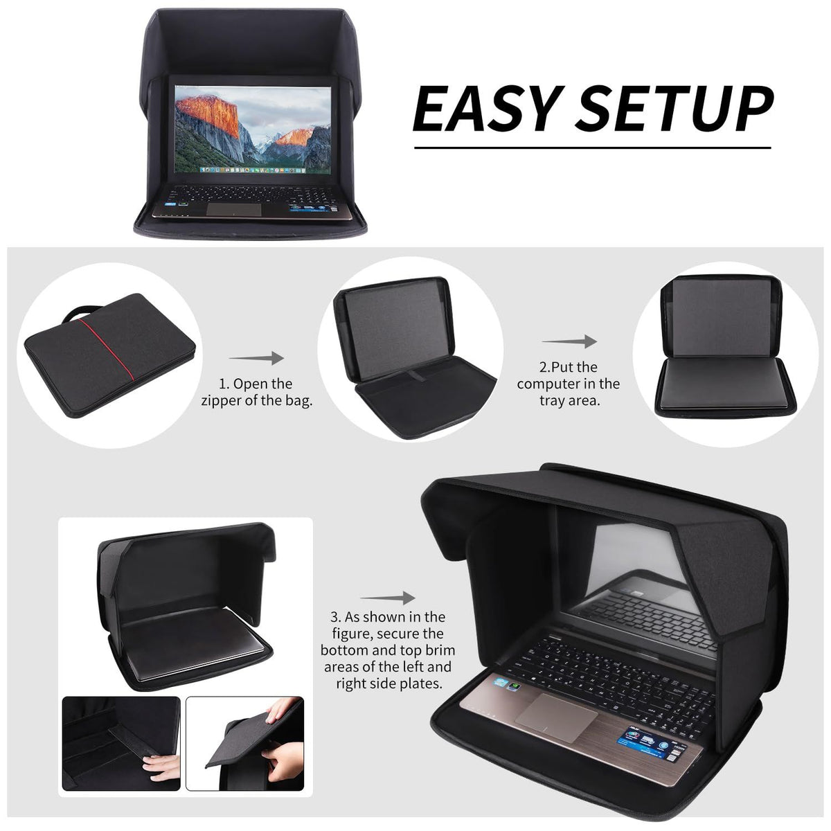 16in Laptop Sun Shade,Laptop Sun Glare Shield Privacy Cover for Working Outside
Lightweight Computer Privacy Hood Foldable and Portable Shield Cover Computer Hood Outside Glare(black)