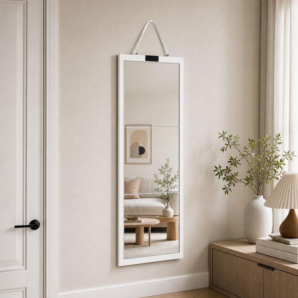 Foldable Full Length Mirror, Hanging Wall Folding with Handle Shatterproof Acrylic Design, Folds for Easy Storage, Suitable for Wall Hanging or Tabletop Use, Ideal for Travel and Camping, 31*31.5cm (white)