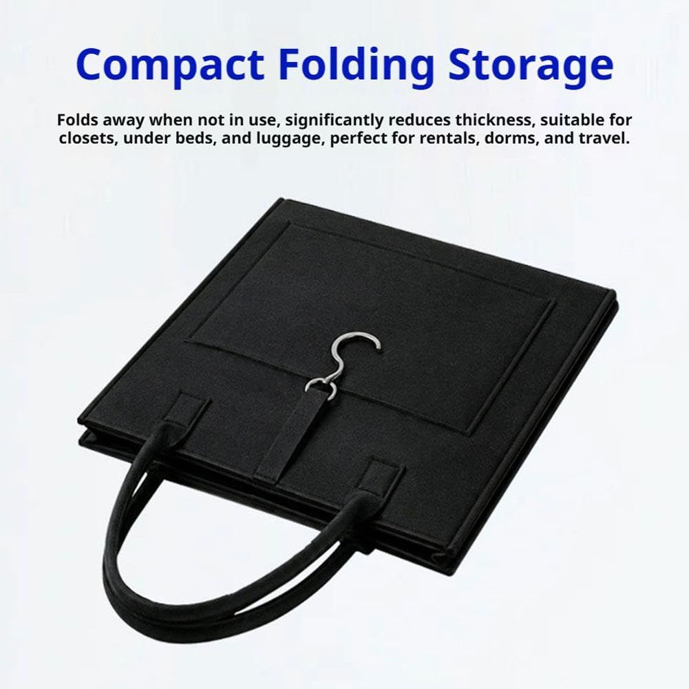 Foldable Full Length Mirror, Hanging Wall Folding with Handle Shatterproof Acrylic Design, Folds for Easy Storage, Suitable for Wall Hanging or Tabletop Use, Ideal for Travel and Camping, 31*31.5cm (black)
