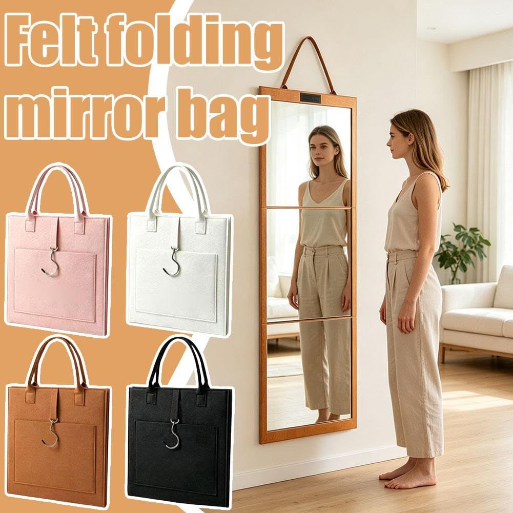 Foldable Full Length Mirror, Hanging Wall Folding with Handle Shatterproof Acrylic Design, Folds for Easy Storage, Suitable for Wall Hanging or Tabletop Use, Ideal for Travel and Camping, 31*31.5cm (Orange)