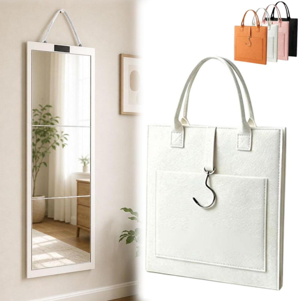 Foldable Full Length Mirror, Hanging Wall Folding with Handle Shatterproof Acrylic Design, Folds for Easy Storage, Suitable for Wall Hanging or Tabletop Use, Ideal for Travel and Camping, 31*31.5cm (Orange)
