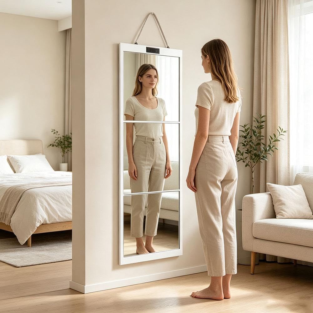 Foldable Full Length Mirror, Hanging Wall Folding with Handle Shatterproof Acrylic Design, Folds for Easy Storage, Suitable for Wall Hanging or Tabletop Use, Ideal for Travel and Camping, 31*31.5cm (Pink)