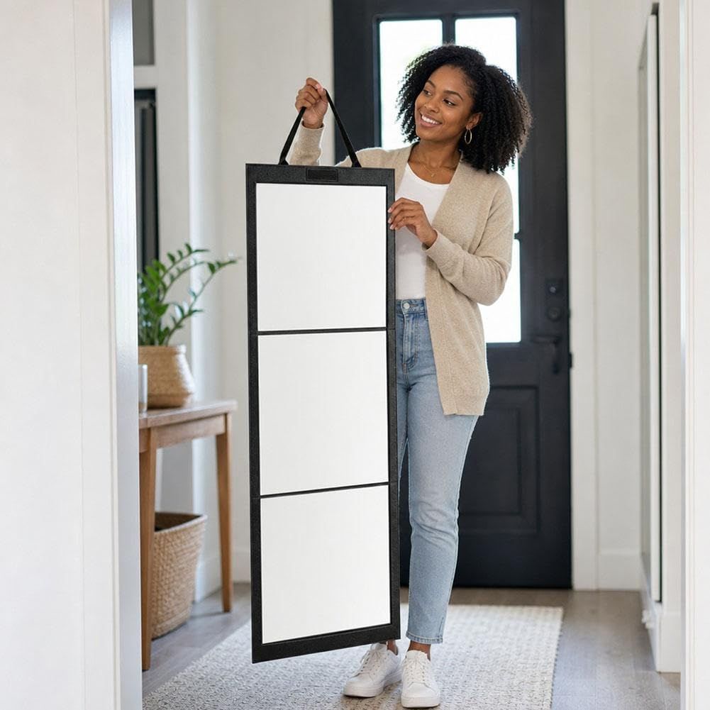 Foldable Full Length Mirror, Hanging Wall Folding with Handle Shatterproof Acrylic Design, Folds for Easy Storage, Suitable for Wall Hanging or Tabletop Use, Ideal for Travel and Camping, 31*31.5cm (Pink)