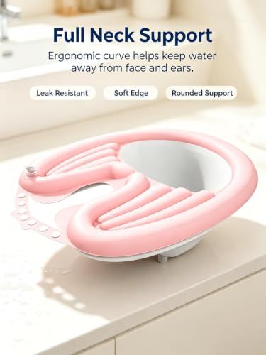 Inflatable Shampoo Basin with Drain Hose, Foldable
Reclining Design, 230g Lightweight, Adjustable Neck Opening, Complete Accessories Set, Elderly & Pregnant Use(Pink)