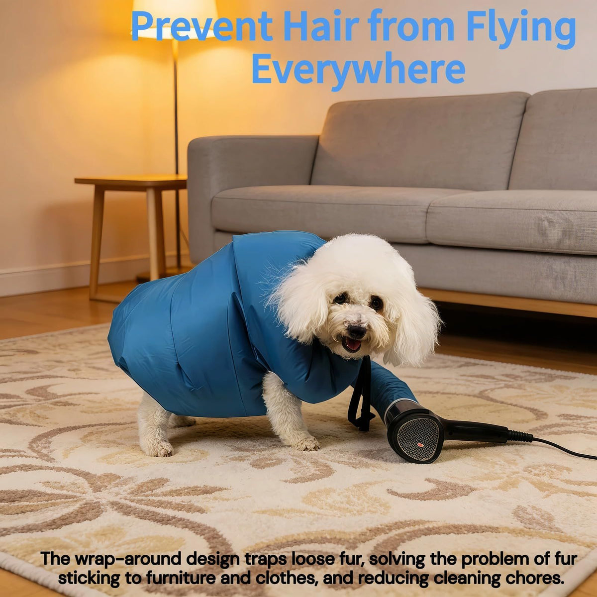 Dog Drying Bag for Quick Home Drying – Hassle-Free Grooming After Baths, S (Blue)