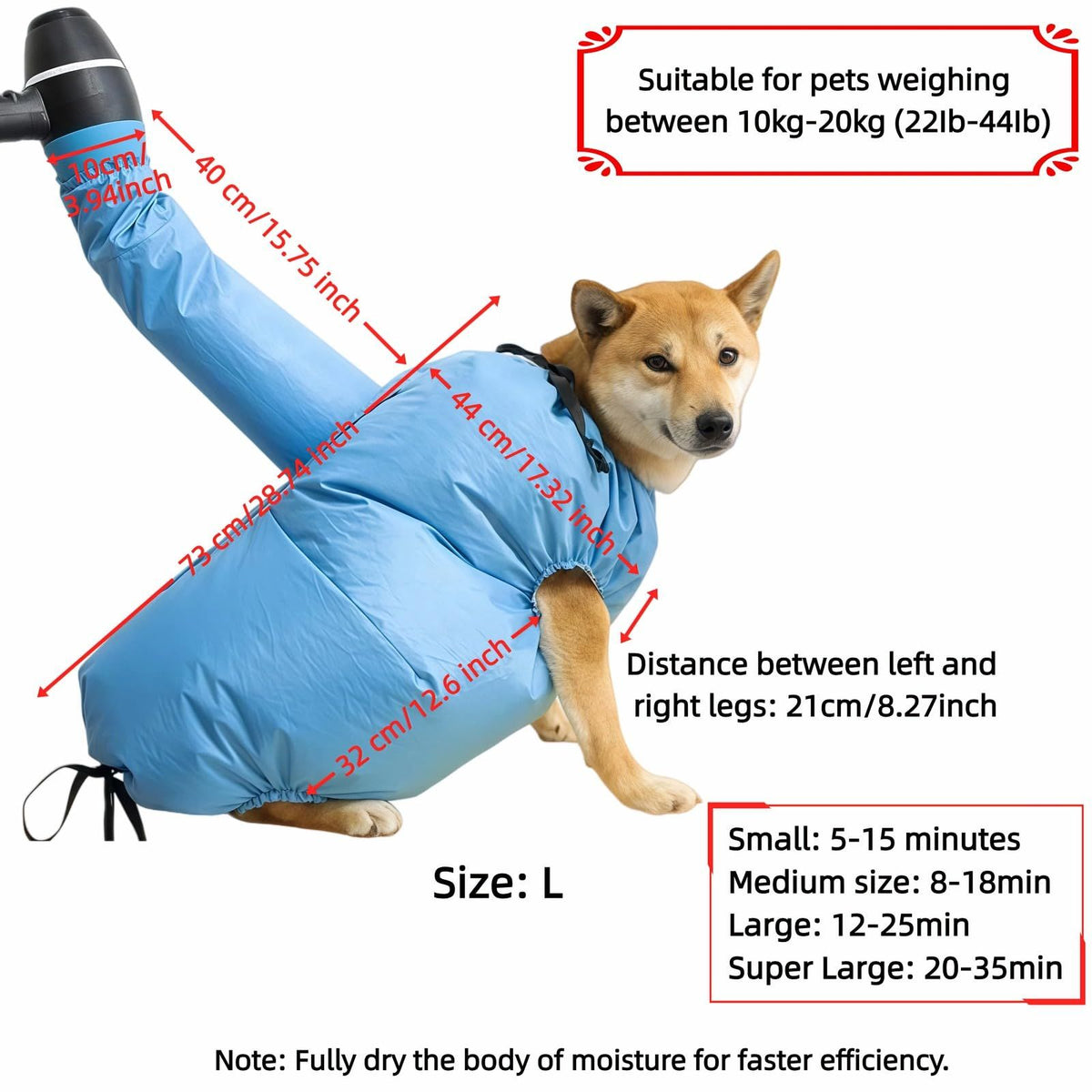 Dog Drying Bag for Quick Home Drying – Hassle-Free Grooming After Baths, M (Blue)