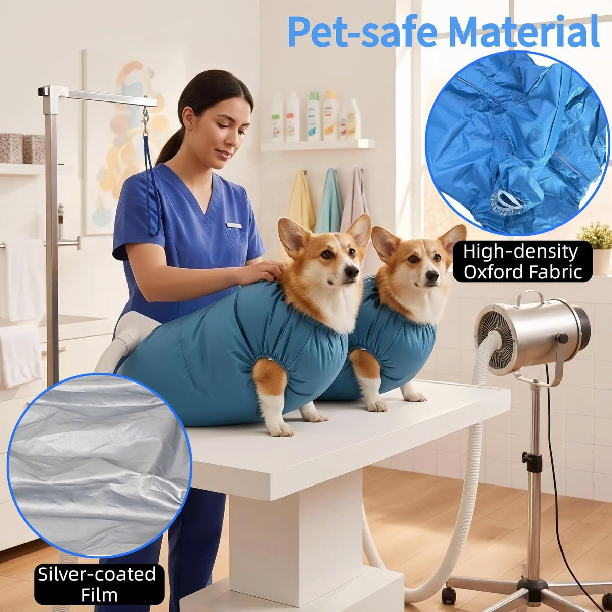 Dog Drying Bag for Quick Home Drying – Hassle-Free Grooming After Baths, L (Blue)