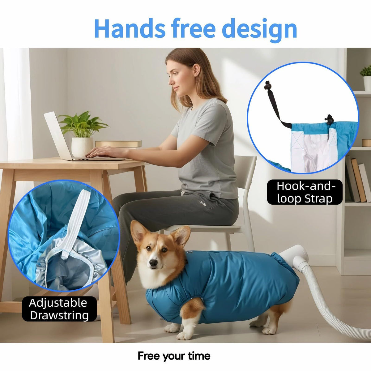 Dog Drying Bag for Quick Home Drying – Hassle-Free Grooming After Baths, XL (Blue)