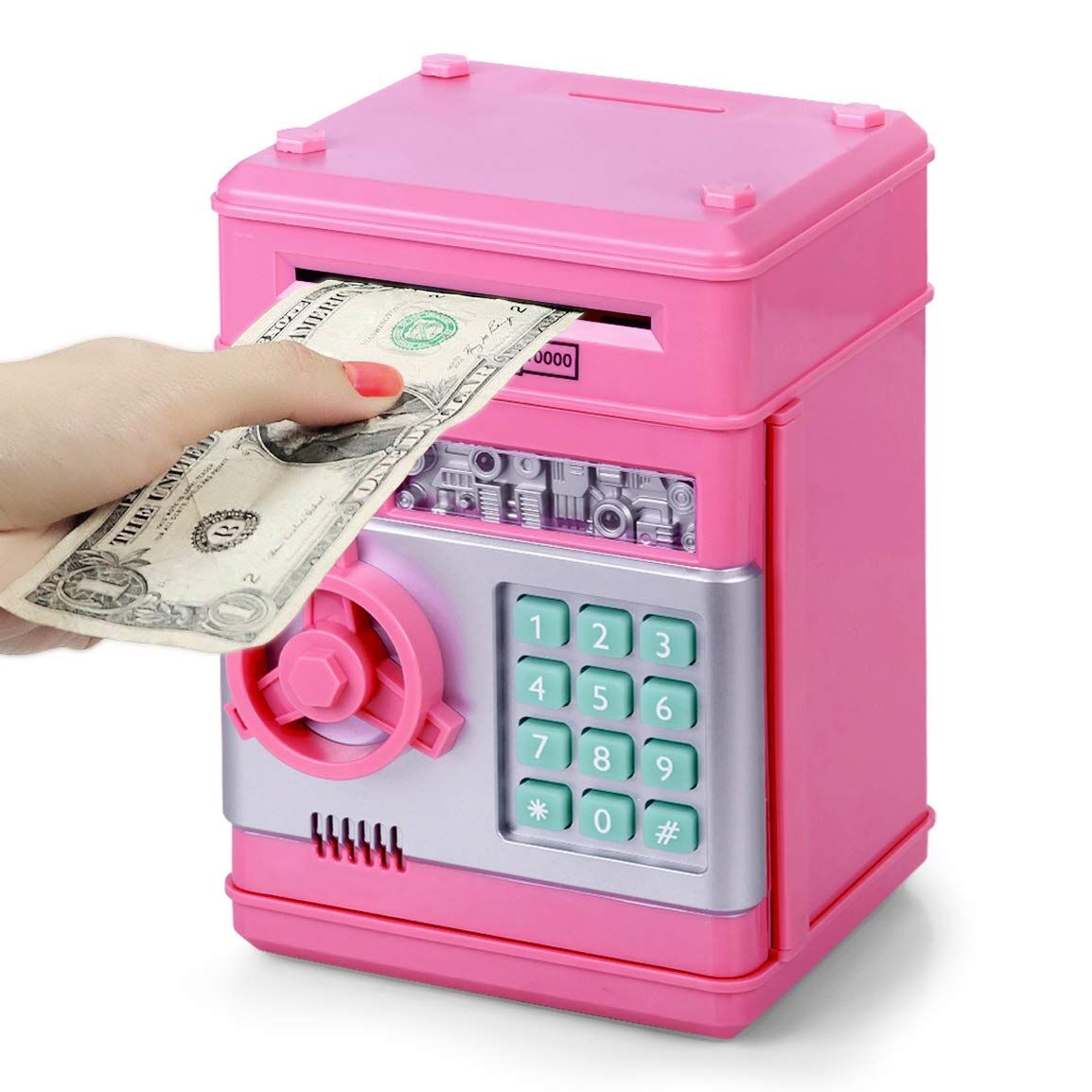 Smart ATM Piggy Bank with Password Lock & Coin Slot – Educational Money Box for Kids, Saves Coins & Bills (Pink) | Other Colors Available In-Store