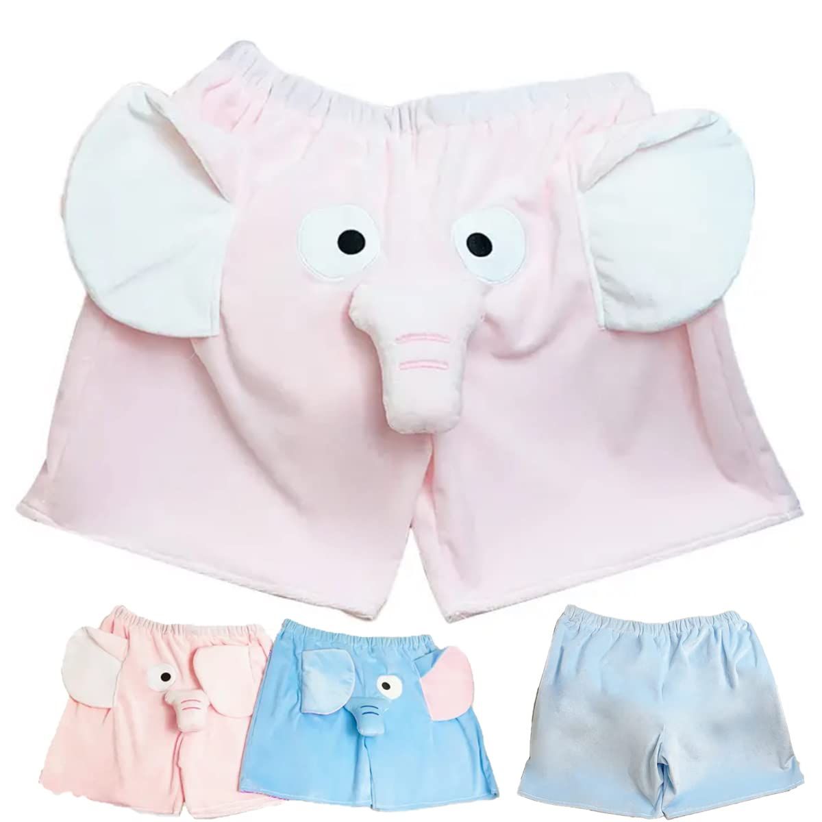 Unisex Cartoon Elephant Shorts, Cute Animal Pants with Big Nose & Ears, Soft Loungewear & Casual Shorts for Women & Men, XXL (Pink)