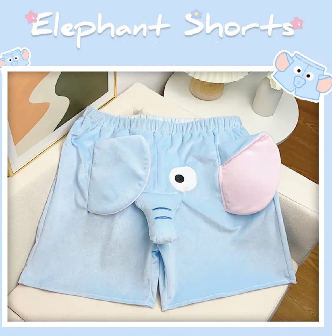 Unisex Cartoon Elephant Shorts, Cute Animal Pants with Big Nose & Ears, Soft Loungewear & Casual Shorts for Women & Men, XXXL (Pink)