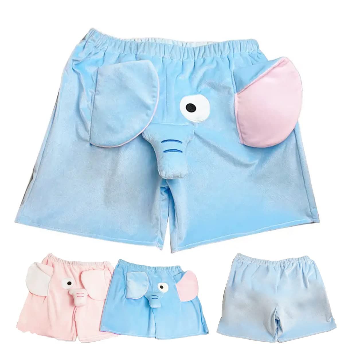 Unisex Cartoon Elephant Shorts, Cute Animal Pants with Big Nose & Ears, Soft Loungewear & Casual Shorts for Women & Men, XXXL (Blue)