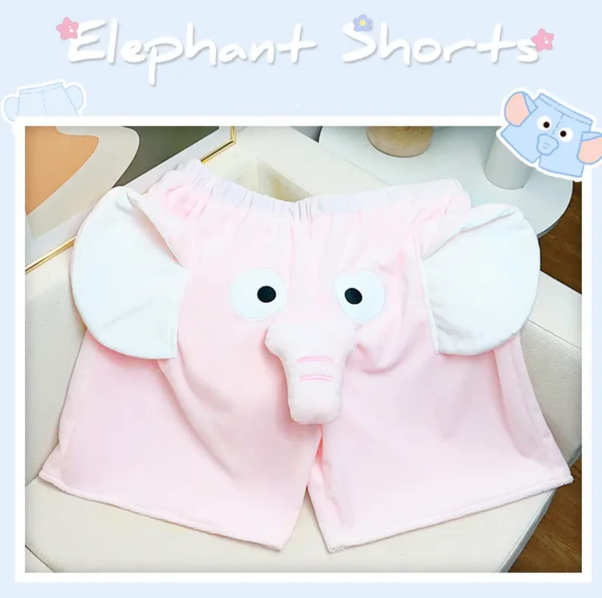 Unisex Cartoon Elephant Shorts, Cute Animal Pants with Big Nose & Ears, Soft Loungewear & Casual Shorts for Women & Men, XXXL (Blue)
