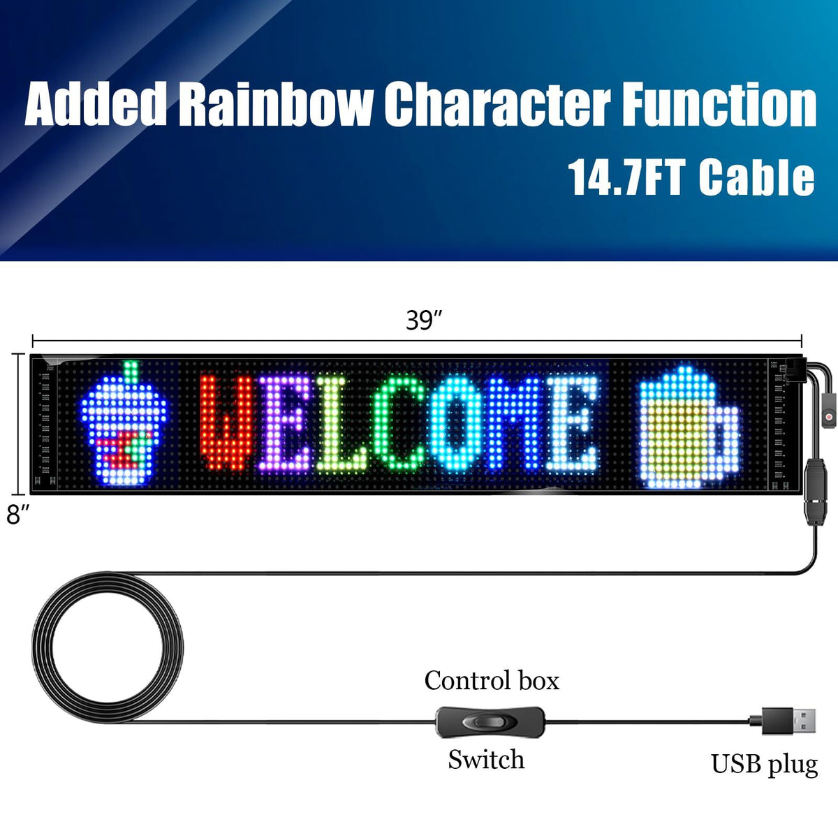 36"x 8" LED Sign,Programmable LED Sign,Flexible Scrolling LED Message Display,Bluetooth APP,DIY Design Colours,Text(Multicolor)