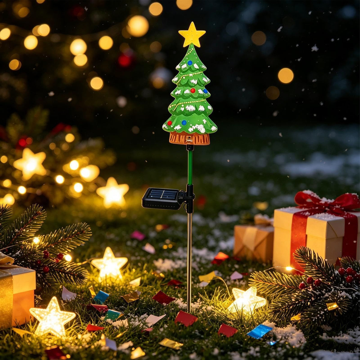 4Pack Outdoor Christmas Tree, Solar-Powered Waterproof LED Stake Sign for Garden, Solar Christmas Tree Lights, Outdoor Holiday Decor for Lawn, Porch & Driveway(Green)