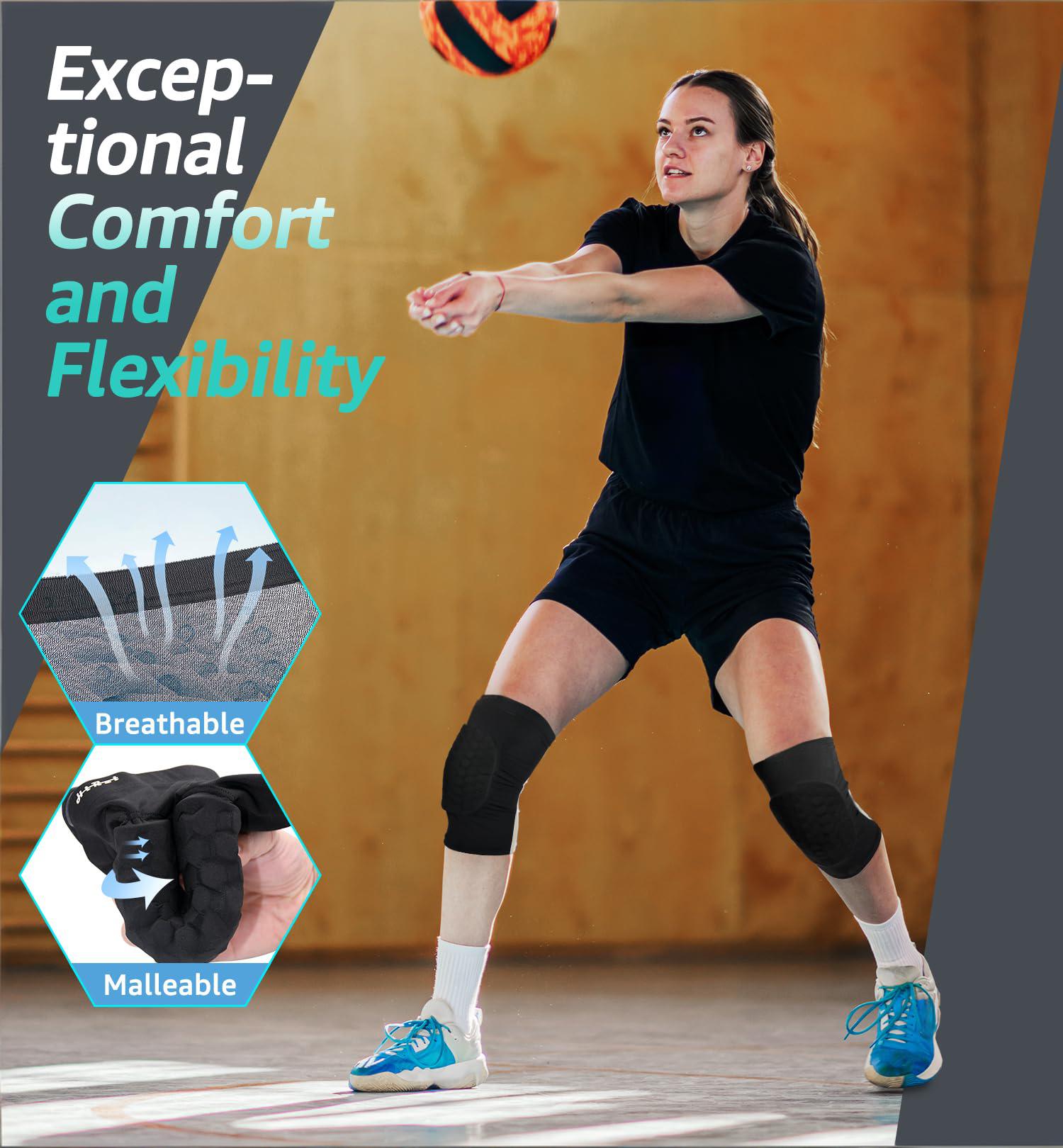 Honeycomb Knee Pads for Kids, Teens & Adults – Protective Compression Knee Guards for Basketball, Football, Cycling & Running(Black,M)