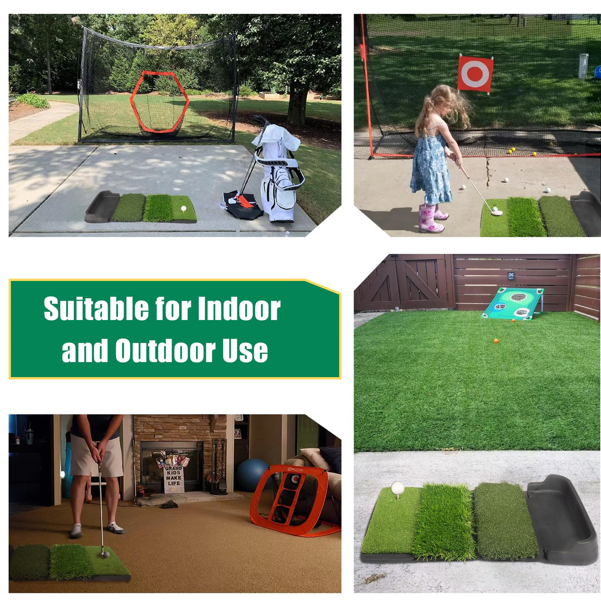 Foldable 4-in-1 Golf Practice Mat with Ball Tray – 24.5x17in Tri-Turf Hitting Pad for Indoor & Outdoor Training, Includes 8 Balls & 9 Tees (Green)