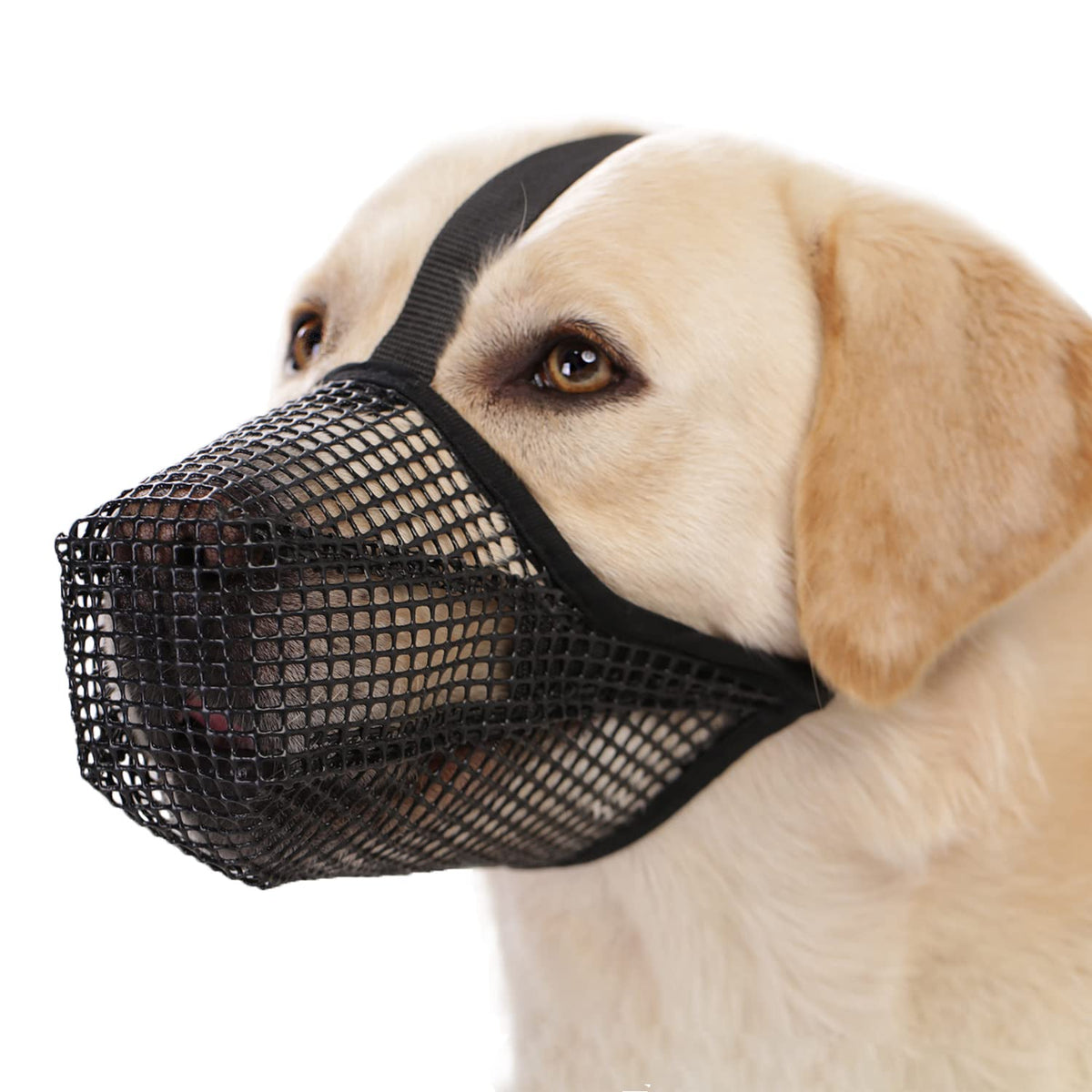 Soft Mesh Dog Muzzle for Small Medium Large Dogs – Breathable Adjustable Anti-Bite Chewing Guard with Overhead Strap – Fits Labrador, German Shepherd, Golden Retriever – 5 Sizes (Black,M)