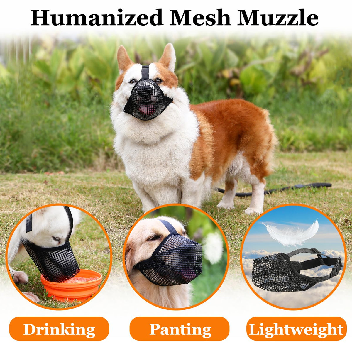 Soft Mesh Dog Muzzle for Small Medium Large Dogs – Breathable Adjustable Anti-Bite Chewing Guard with Overhead Strap – Fits Labrador, German Shepherd, Golden Retriever – 5 Sizes (Grey,XL)