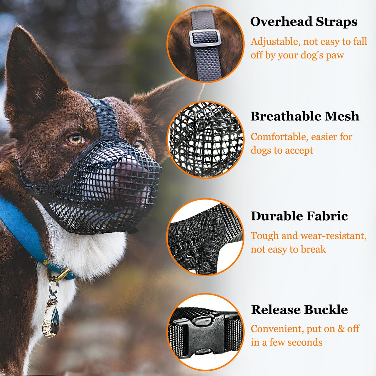 Soft Mesh Dog Muzzle for Small Medium Large Dogs – Breathable Adjustable Anti-Bite Chewing Guard with Overhead Strap – Fits Labrador, German Shepherd, Golden Retriever – 5 Sizes (Grey,XS)