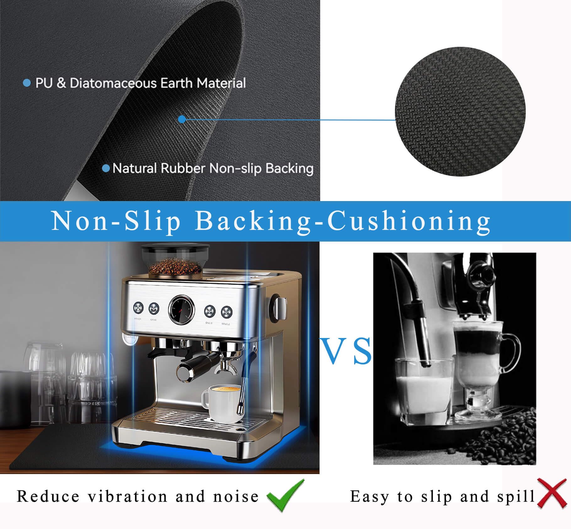 Kitchen Counter Mat for Coffee Maker – Absorbent & Quick-Dry Bar Pad with Non-Slip Backing, Protective Surface for Espresso Machine, Dish Drying Mat (Black,50*60cm)