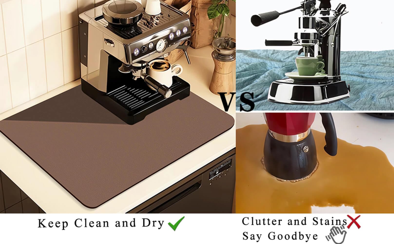 Kitchen Counter Mat for Coffee Maker – Absorbent & Quick-Dry Bar Pad with Non-Slip Backing, Protective Surface for Espresso Machine, Dish Drying Mat (Brown,50*60cm)