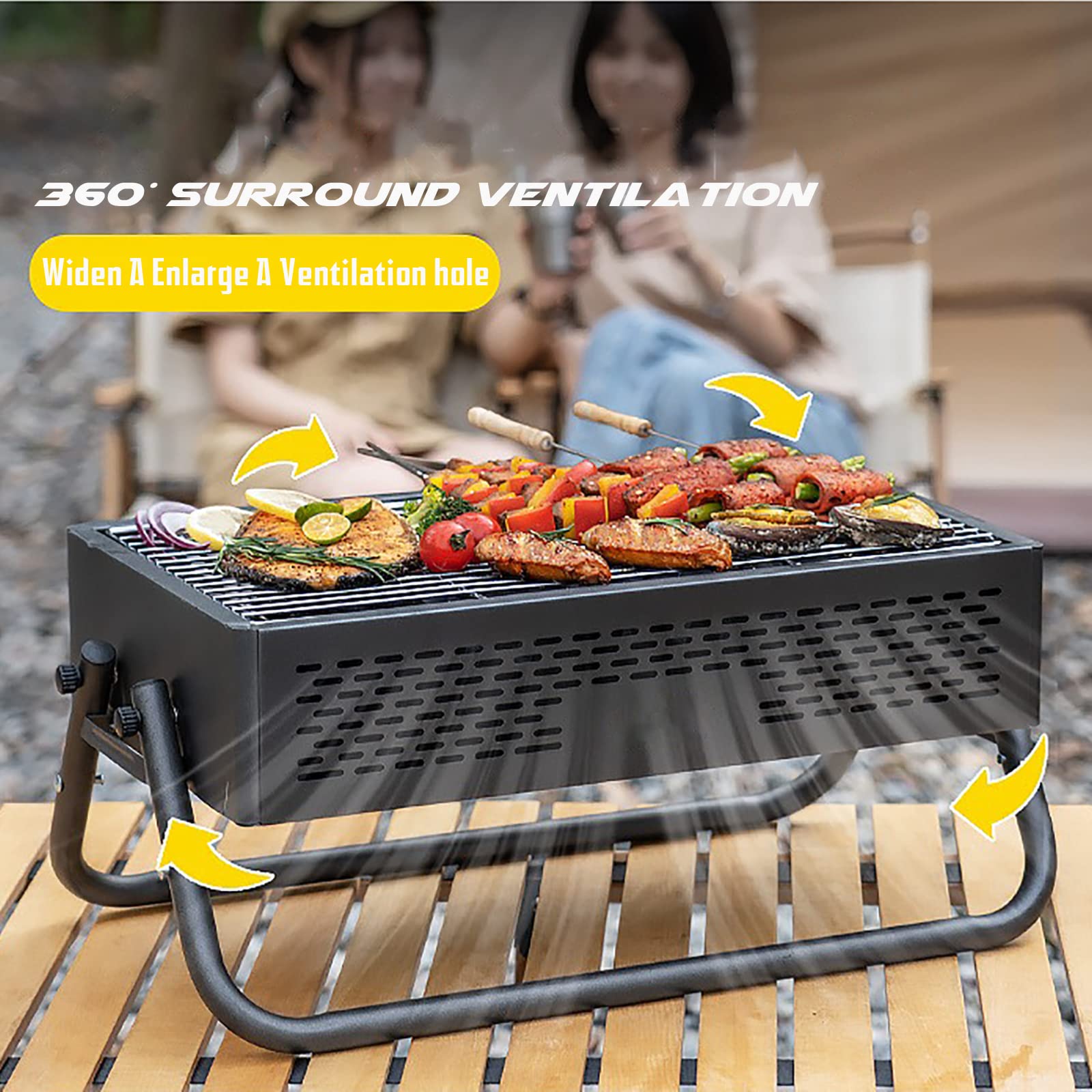 Portable Charcoal Grill with Foldable Legs & Stainless Steel Grate – Compact Outdoor BBQ for Camping, Picnics & Backyard Gatherings (Gray)