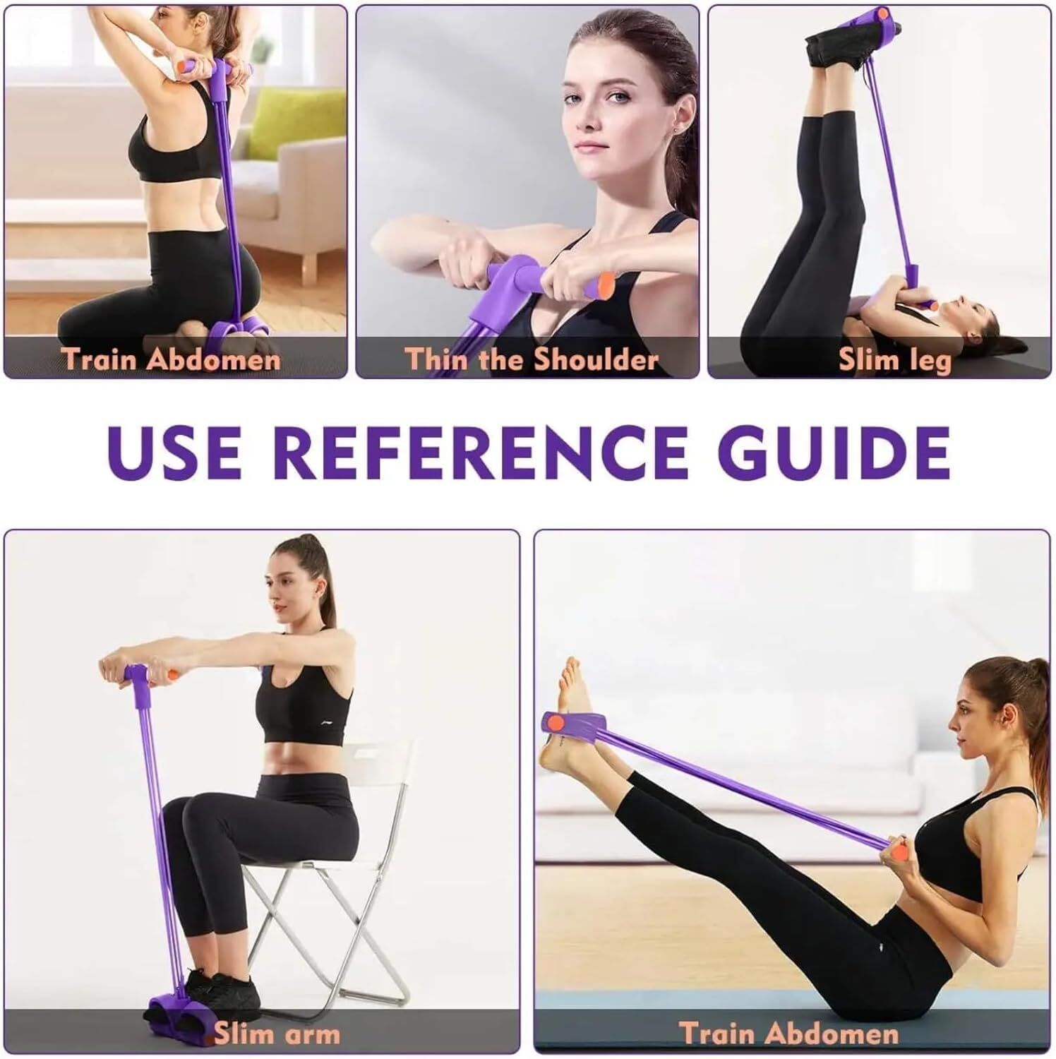 Multi-Function 6-Tube Resistance Band with Foot Pedal – 2M Stretchable Home Workout Equipment for Full Body Exercise – Adjustable Tension for Arms, Legs, Waist & Abs – Compact Design (Purple)