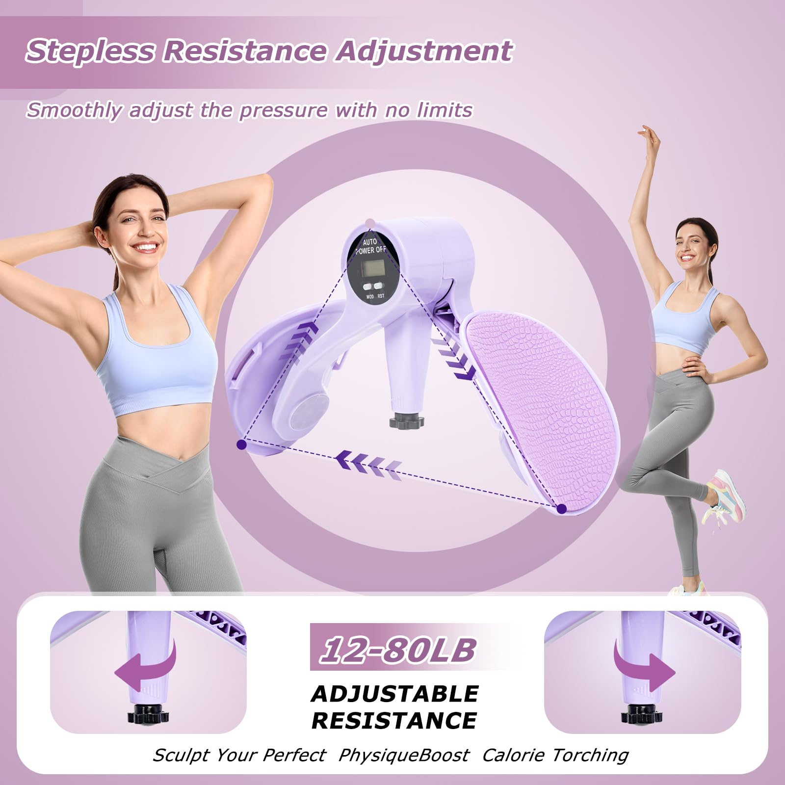 Smart Thigh Trainer with LED Display – 12-80lb Adjustable Resistance, 360° Rotation Kegel Exercise Equipment for Women (Purple) | Other Colors Available in Store