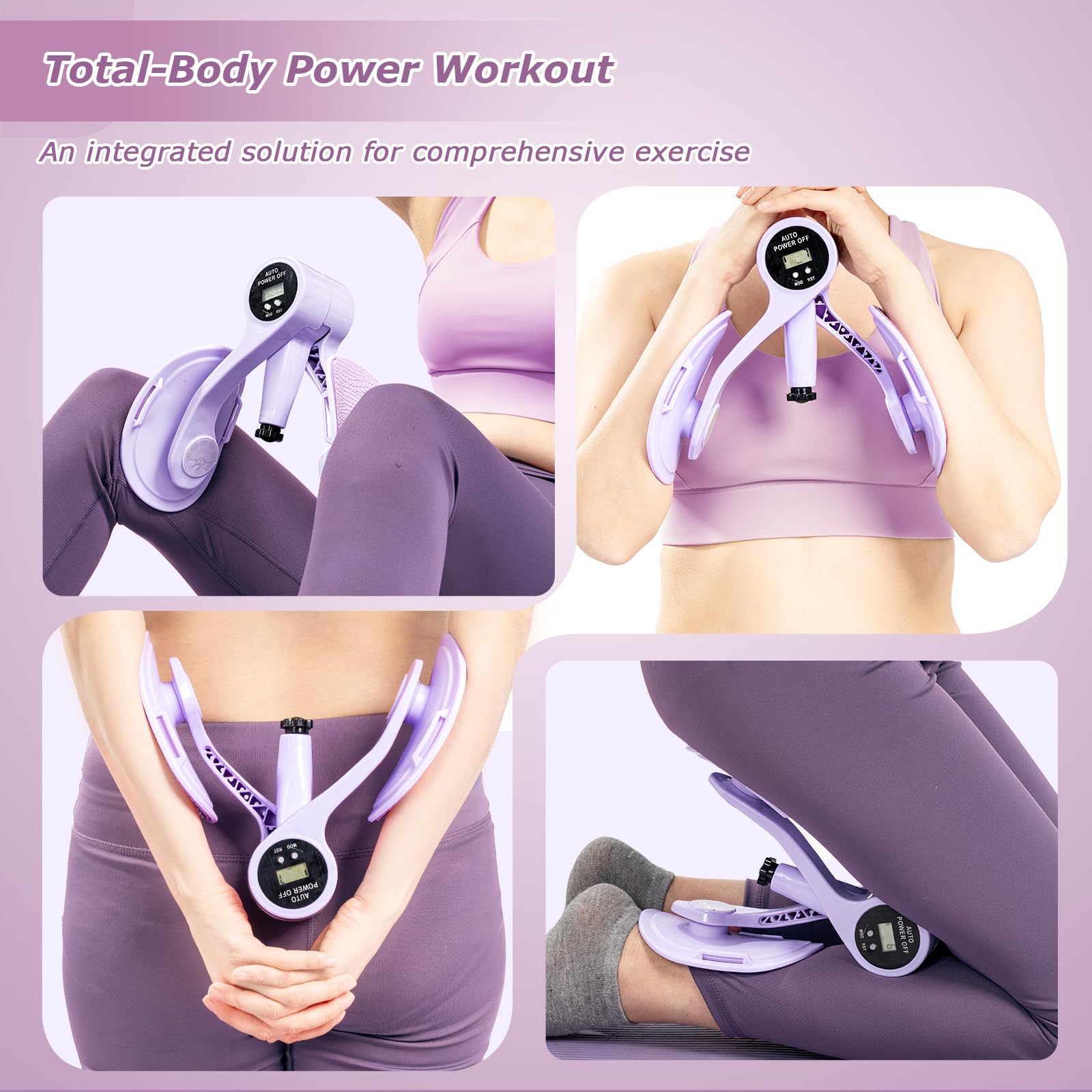 Smart Thigh Trainer with LED Display – 12-80lb Adjustable Resistance, 360° Rotation Kegel Exercise Equipment for Women (Purple) | Other Colors Available in Store