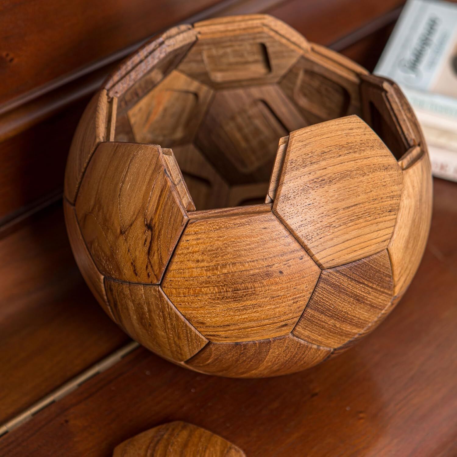 Handcrafted Wooden Football Puzzle – 3D Mortise and Tenon Soccer Ball Assembly Kit |Walnut , Beech Wood | DIY Gift for Adults, Kids & Football Fans