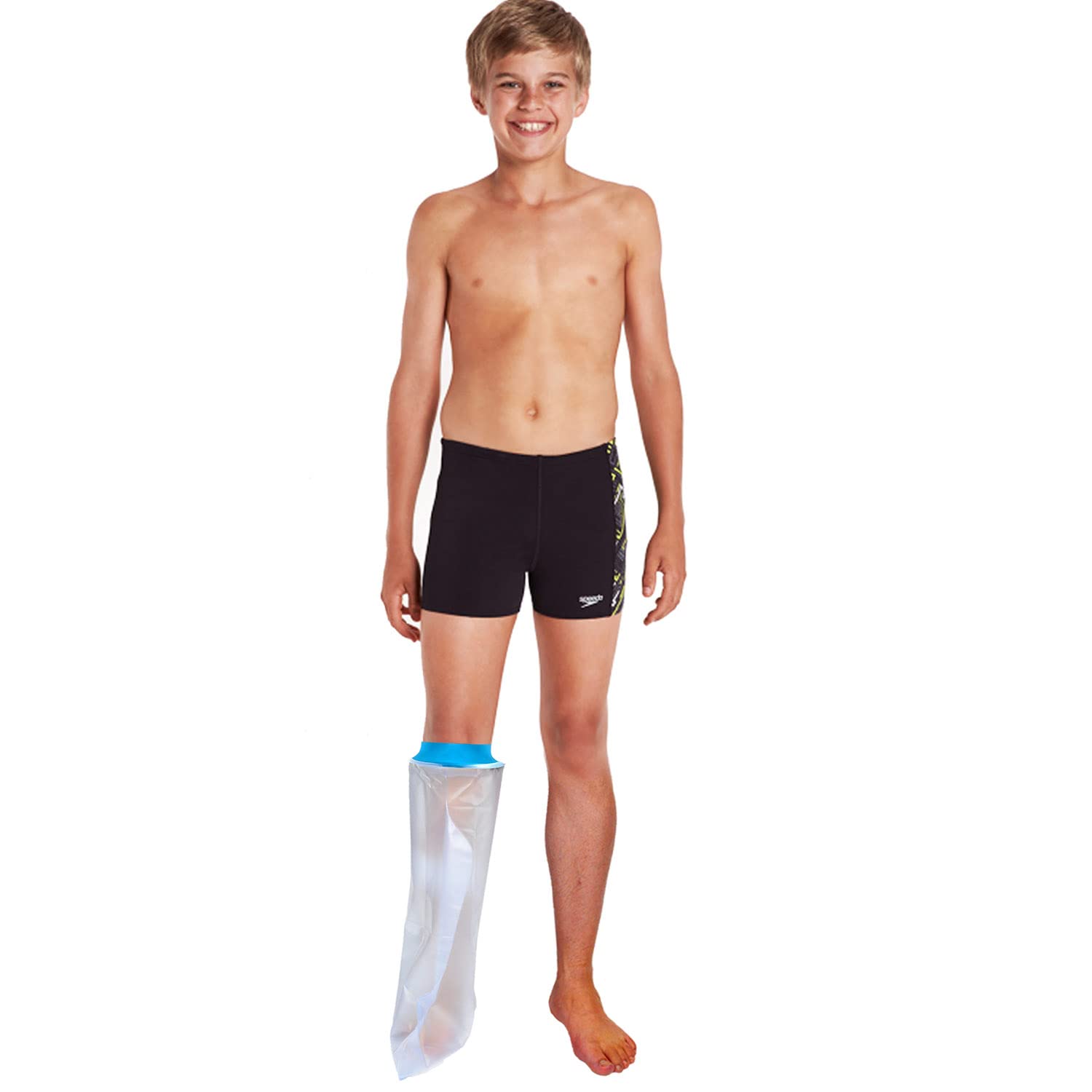 Lower Leg Waterproof Shower Sleeve for Kids – Reusable Cast Protector for Calf, Ankle & Foot During Bathing or Water Activities (Blue)