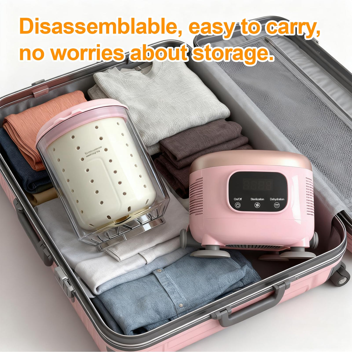 Portable Mini Washing Machine with Spin Dry & UV Sterilization – 3L Capacity, Wash, Rinse, Dehydrate, and Disinfect in One, Ideal for Underwear, Socks, Baby Clothes (Pink)