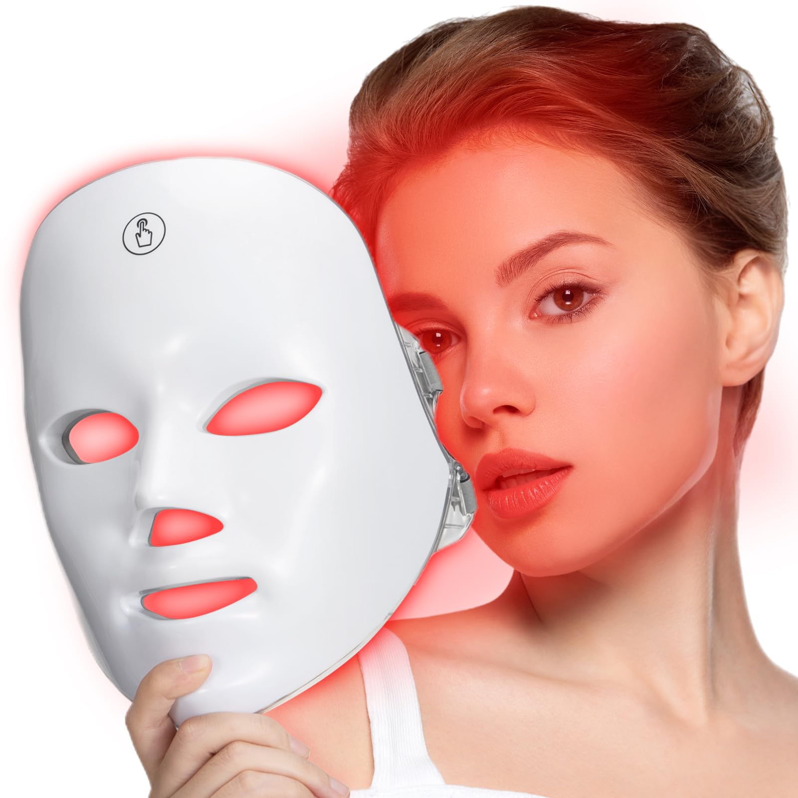 7-Color Facial Light Mask for Home Skincare – Rechargeable LED Beauty Device with 270 LEDs, One-Touch Control & Auto-Timer (White with Gold Trim)  | Other Colors Available in Store